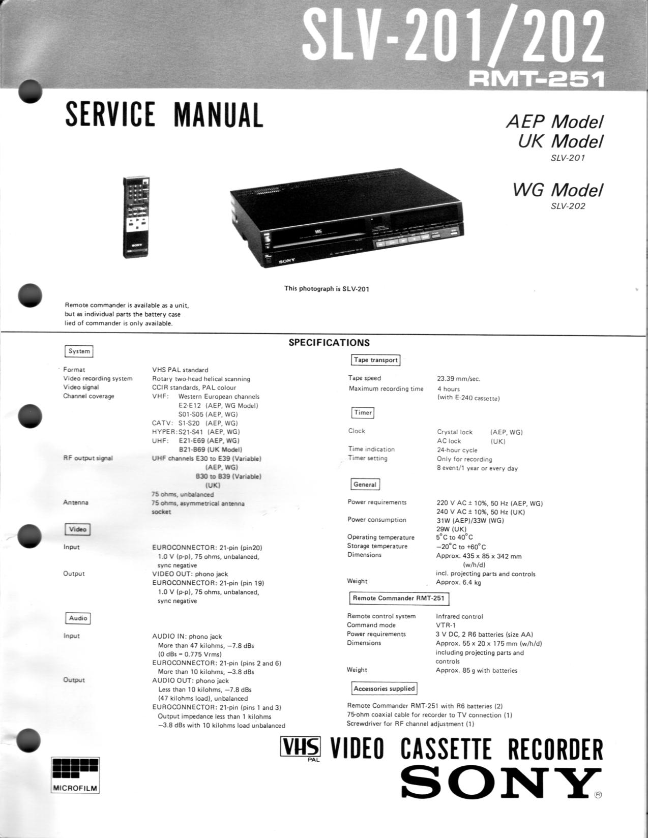 SLV-201 SLV-202 RMT-251 service manual
