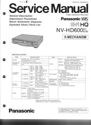 NV-HD600 service manual - Click Image to Close
