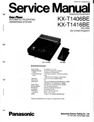 KX-T1406BE KX-T1416BE service manual